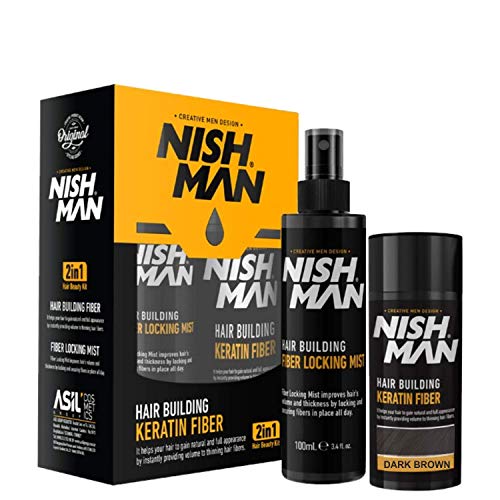 Fibra Capilar Nishman 20gr + Spray Fixador 100ml Castanho Escuro