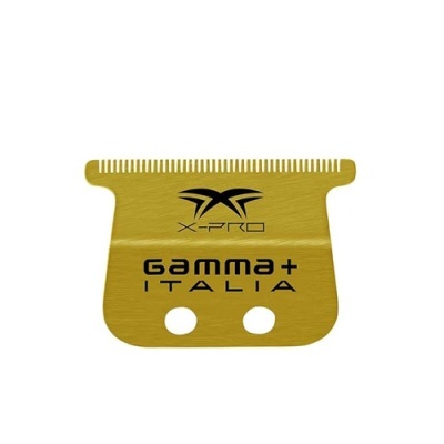 Lâmina de corte dourada para máquina de barbear com textos X-PRO e GAMMA+ ITALIA