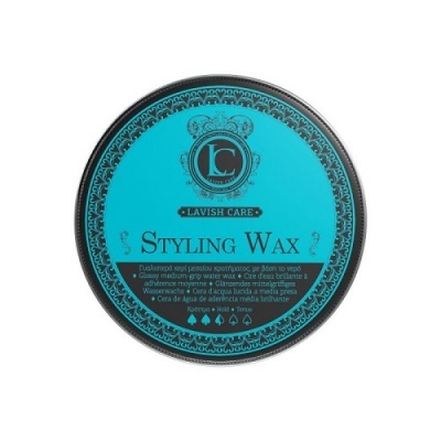 Embalagem redonda azul e preta de cera modeladora para cabelo Lavish Care Styling Wax