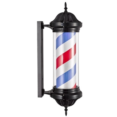 Lâmpada decorativa de barbearia com luz espiral colorida e base preta para parede