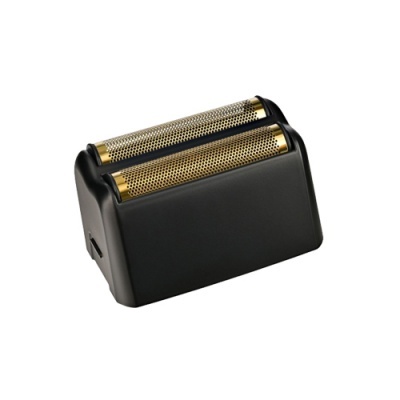 Cabeça de barbeador elétrico com lâminas douradas e base preta