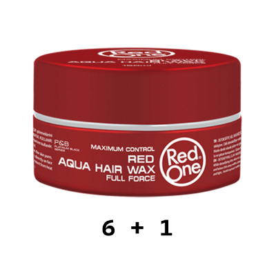 Pot de cera de cabelo vermelho Red One com texto branco e números 6 + 1 em fundo branco