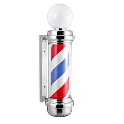 Luminária de parede para barbearia com cilindro tricolor e estrutura cromada