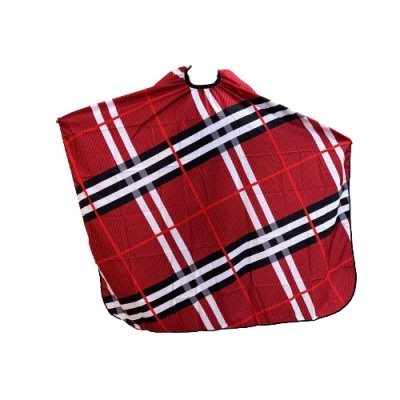 Capa de corte de cabelo xadrez vermelho, branco e preto