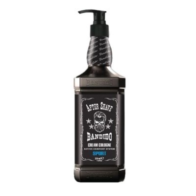 frasco preto de after shave Bandido Cream Cologne Sport com tampa de bomba