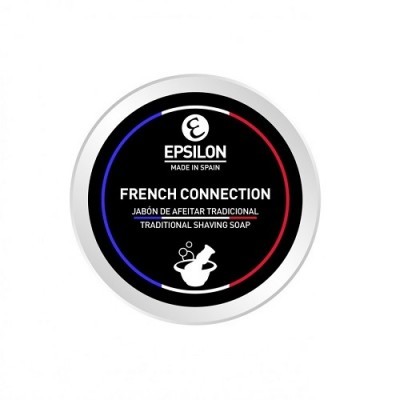 Sabonete de barbear tradicional EPSILON FRENCH CONNECTION em embalagem redonda preta com borda branca