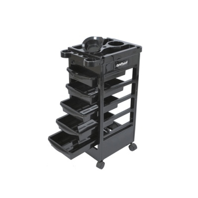 Carrinho organizador preto com gavetas e rodas