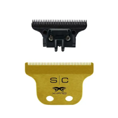 Conjunto de lâminas para máquina de cortar cabelo preta e dourada X-PRO