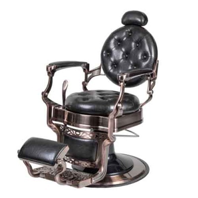 Cadeira de barbeiro vintage em metal bronze e pele preta