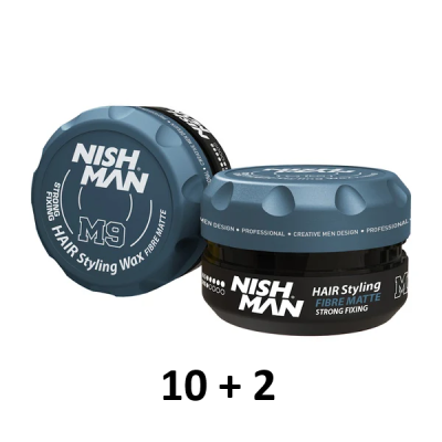Cera de cabelo Nish Man M9 com frascos pretos e tampas azuis