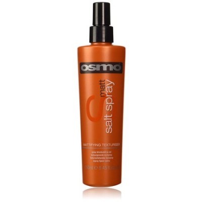 Frasco laranja metálico Osmo Matt Salt Spray com tampa preta e texto impresso.