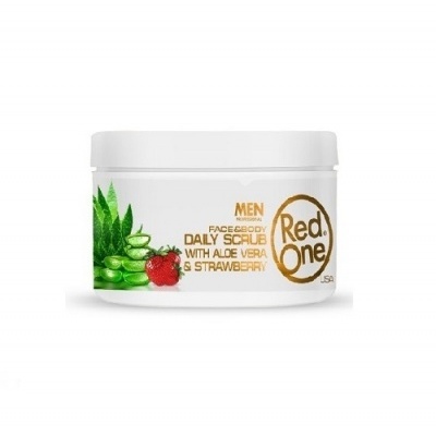 Embalagem branca de creme esfoliante Red.One com aloe vera e morango
