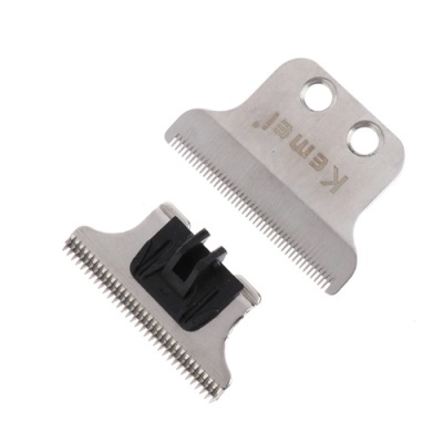 Lâminas prateadas de aço para máquina de cortar cabelo com texto Kemei