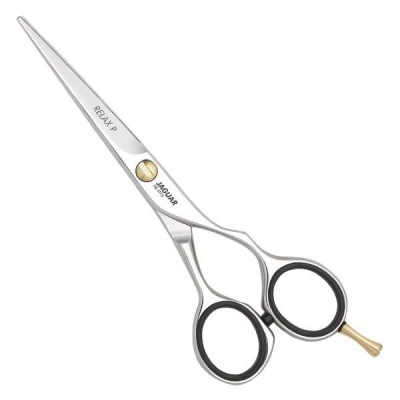 Tesoura profissional de corte cabelo aço inoxidável com detalhes pretos e dourados