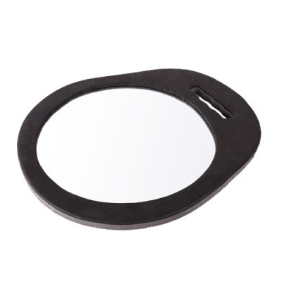 Espelho redondo com moldura preta e alça integrada
