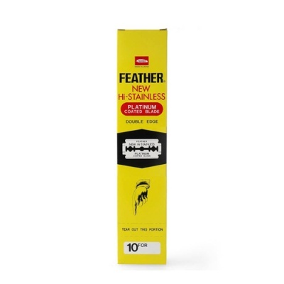 Embalagem amarela para lâminas de barbear FEATHER Hi-Stainless