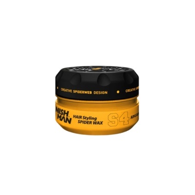 Pote amarelo e preto de cera para cabelo Nish Man S4 com design de teia de aranha