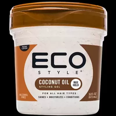Gel de styling ECO STYLE com óleo de coco em embalagem branca com tampa castanha