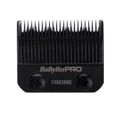 Cabeça de lâmina de corte BaBylissPRO FX803BME preta em metal com dentes.