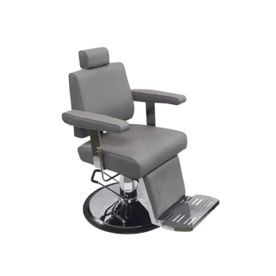 Cadeira de barbeiro cinza com base metálica cromada