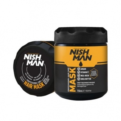 Pote de máscara de cabelo NISH MAN preto e amarelo de 750 ml