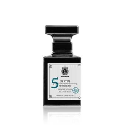 Frasco preto de perfume 5 Neptus Pour Homme com etiqueta branca.