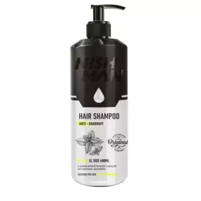 Frasco de shampoo anti-caspa NISH MAN com doseador preto