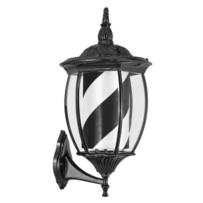 Candeeiro de parede exterior preto com vidro e padrão branco e preto