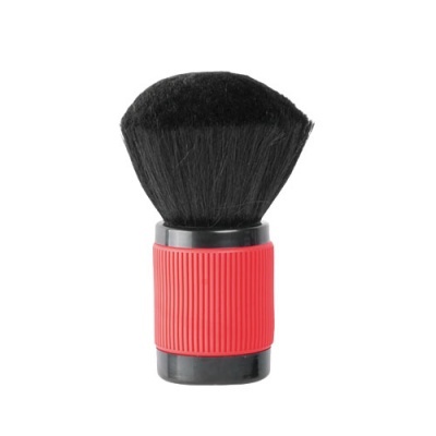 Pincel de maquilhagem com cerdas pretas e cabo plástico com pega vermelha