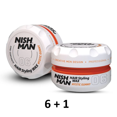 Duas embalagens de cera para cabelo NISH MAN branco e laranja