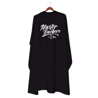 Capa preta de barbeiro com texto branco Master Barbers