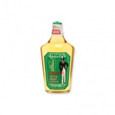 Frasco de loção pós-barba Pinaud Cleansing com rótulo verde e figura de cavalheiro