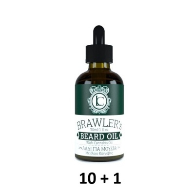 Frasco de óleo para barba com rótulo verde e branco