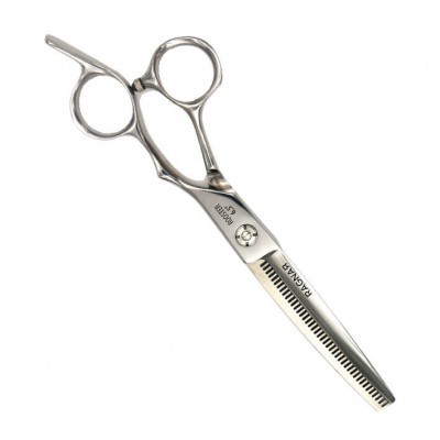 Tesoura profissional de corte em aço inox prateado com dentes