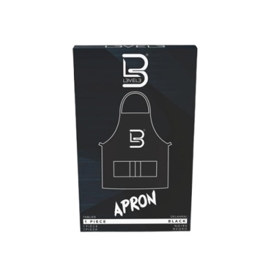 Embalagem preta com desenho de avental preto e texto LEVEL3 APRON 1 PEÇA BLACK