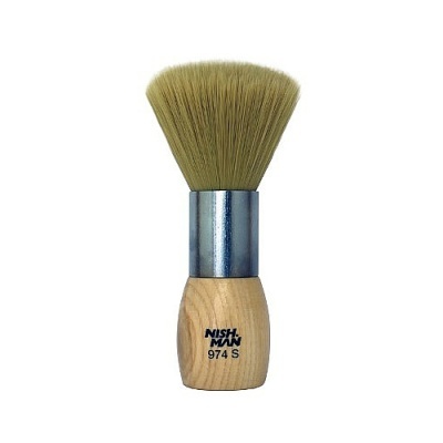 Pincel de barbear com cabo de madeira claro e cerdas amarelas