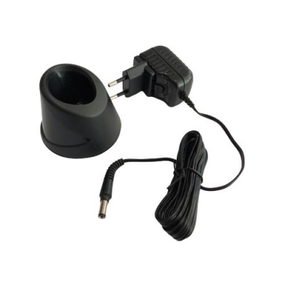 Carregador preto com base e adaptador de energia