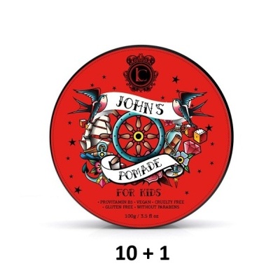 Embalagem vermelha de pomada infantil com design colorido e texto informativo