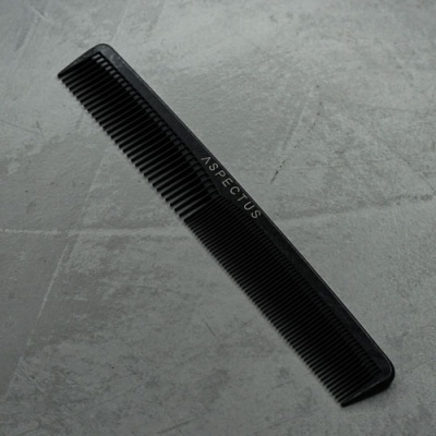 Pente preto de plástico com palavra ASPECTUS