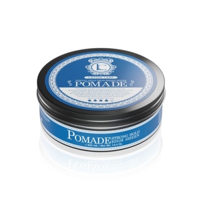 Pomada para cabelo em embalagem azul redonda com tampa preta