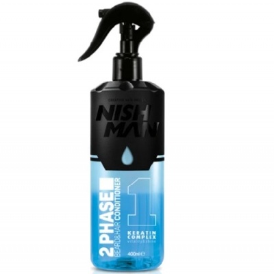 Frasco spray condicionar cabelo Nish Man 2 Phase azul e preto