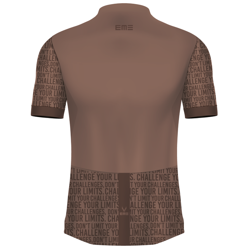 Jersey Ciclismo Challenge your Limits Terra Camisola castanha de manga curta com texto nas mangas e parte inferior da frente