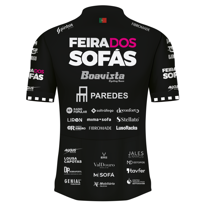 Jersey Ciclismo Feira dos Sofás - Boavista Cycling Team 2026 Camisola preta de ciclismo com logótipos de patrocinadores e bandeira de Portugal no colarinho