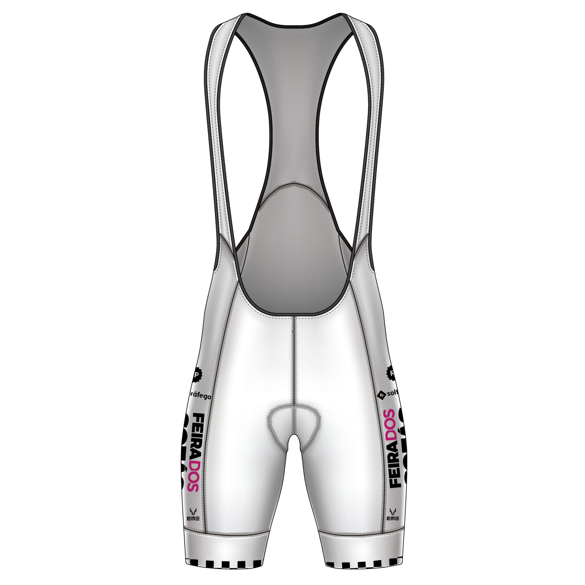 Calções Feira dos Sofás - Boavista Cycling Team Volta Portugal 2026 Calções de ciclismo brancos com alças cinzentas e texto nas laterais