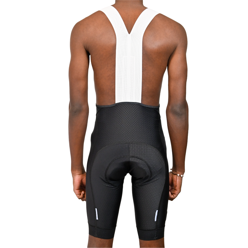 Calções ciclismo Pro Preto Calções de ciclismo pretos com faixa branca vistos de trás