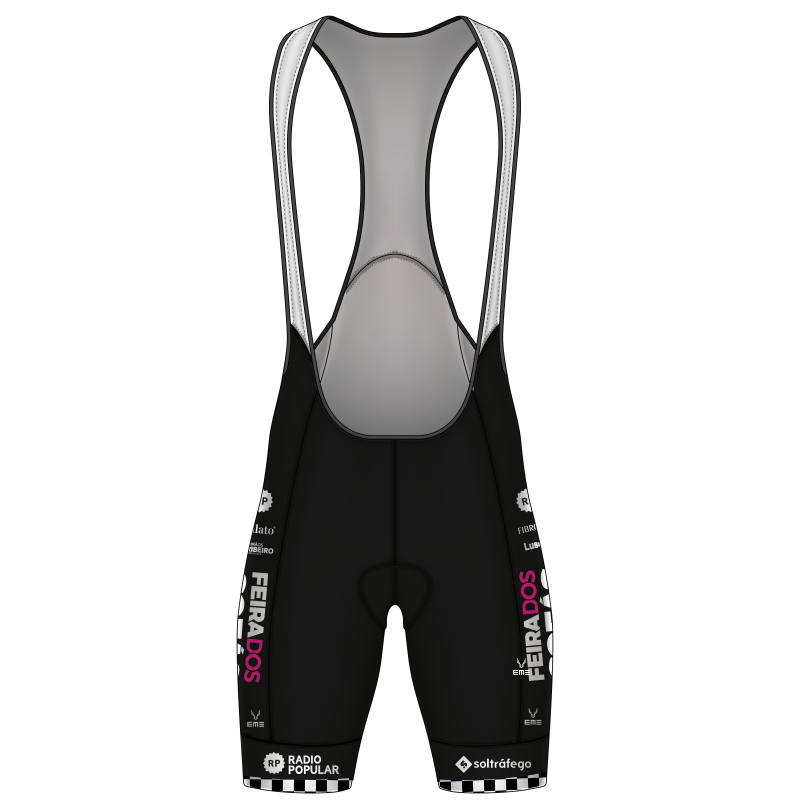 Calções ciclismo Feira dos Sofás - Boavista Cycling Team de 2026 Calções de ciclismo pretos com alças e várias estampas de patrocinadores