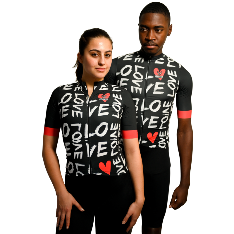 Jersey Love Dias dos Namorados Camisolas de ciclismo pretas com padrão de texto