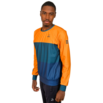 Sweatshirt unisexo com mangas laranja e corpo azul