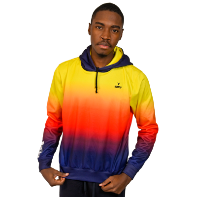 Sweatshirt com capuz gradiente masculino nas cores amarelo, vermelho e azul