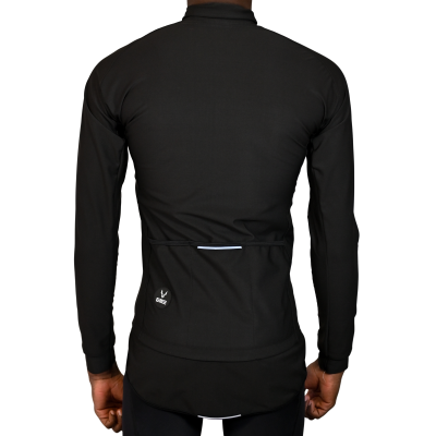 Camisola de ciclismo preta com mangas compridas e bolso traseiro, vista traseira